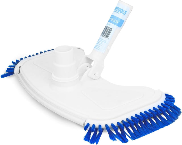 Pool vacuum with side bristles. The vacuum part is white and the bristles are blue. Vacuum pole is not included.