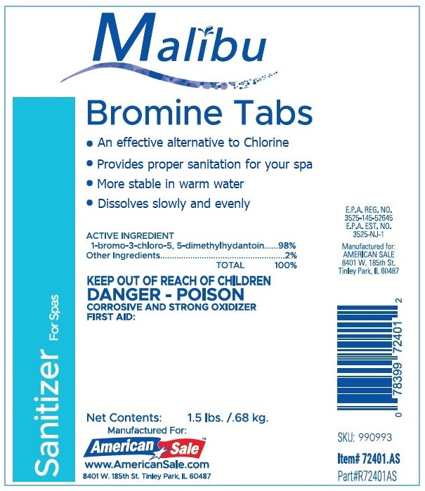 This image shows the box that these bromine tabs come in. It reads "Sanitizer for Pools. An effective alternative to chlorine. Provides proper sanitation for your spa. More stable in warm water. Dissolves slowly and evenly."