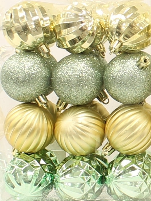 24-Pack of 50MM Christmas Ornaments (Light Green/Gold/White)