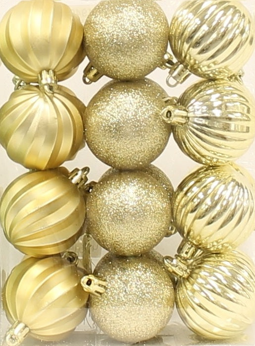 24-Pack of 50MM Christmas Ornaments (Light Green/Gold/White)