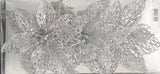 3-Pack of Glitter Poinsettia Silhouette Ornaments (White/Silver)