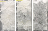 3-Pack of Glitter Poinsettia Silhouette Ornaments (White/Silver)