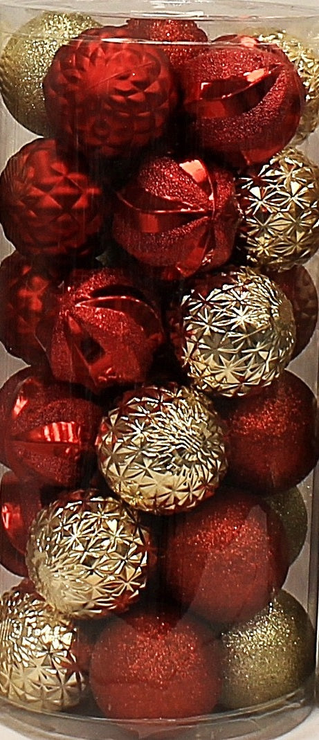 30-Pack of 70MM Christmas-Colored Ornaments (Gold/White/Red)