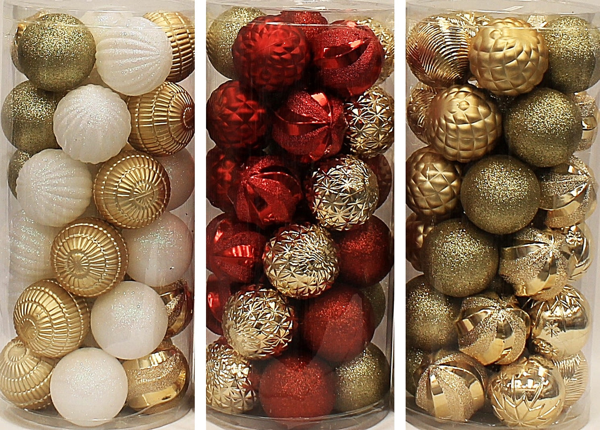 30-Pack of 70MM Christmas-Colored Ornaments (Gold/White/Red)