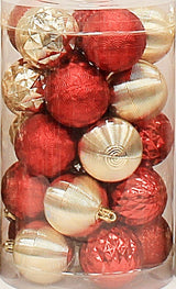 25-Pack of 60MM Christmas-Colored Ornaments (Gold/Red/White)