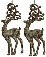 2-Pack of Shatterproof Glitter Reindeer Ornaments (Gold/Spruce)