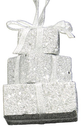 3-Layer Silver Glitter Gift Box Ornament
