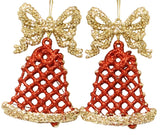 2-Pack of Glitter Bell Ornaments (White/Red/Gold)