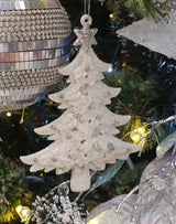 5" Silver & White Glittered Christmas Tree Ornament