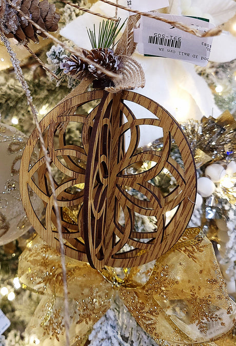 6.75" Wooden Cut-Out 3D Ball Ornament