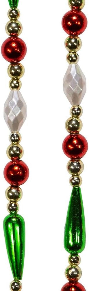 9' Gold, Red, Green and White Round Bead with Water Drop Beaded Garland