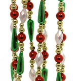 9' Gold, Red, Green and White Round Bead with Water Drop Beaded Garland