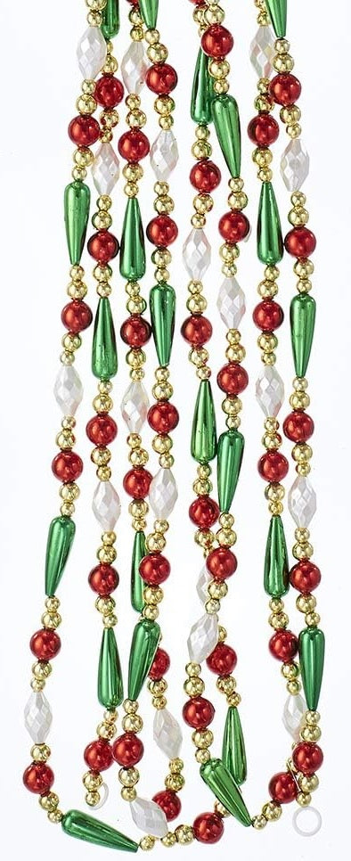 9' Gold, Red, Green and White Round Bead with Water Drop Beaded Garland