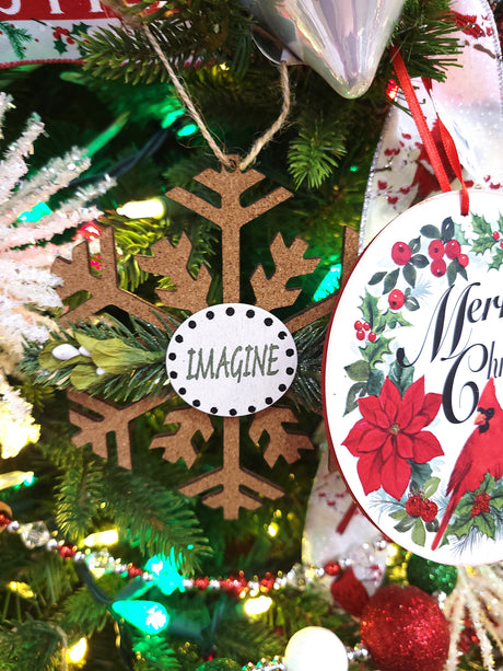 4.5" Wooden Cork Sage Snowflake with Sentiment Ornament
