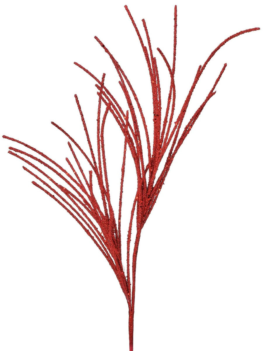 28" Red Micro Beaded Sequin Grass Spray