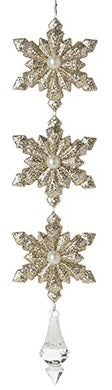 Snowflake drop ornaments. One is gold and the other is silver.