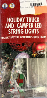 This image shows the packaging that these lights come in. It reads "Holiday Truck and Camper LED String Lights. Holiday bettery operated string lights."