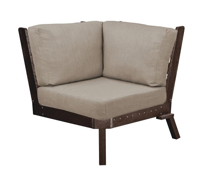Brown corner frame to an outdoor sectional couch