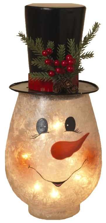 Frosted snowman head that lights up.