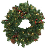 Pre-Lit Wreath with Pine Cones and Berries