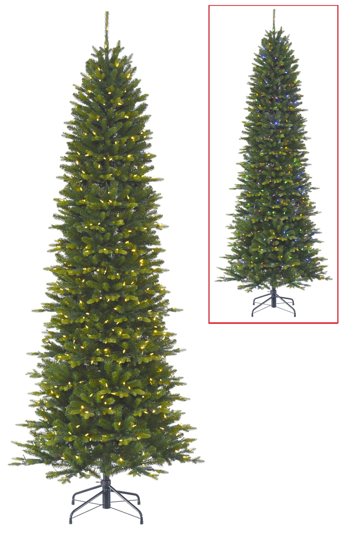 Artificial tree pre-lit with dual lights. Lights change from warm white to multi-colored.