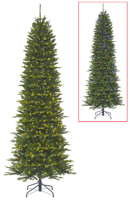 Artificial tree pre-lit with dual lights. Lights change from warm white to multi-colored.