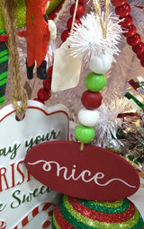 6.5" Beaded Naughty or Nice Double-Sided Ornament