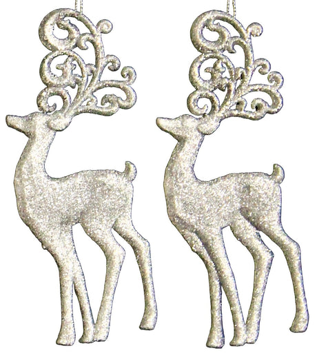 2-Pack of Shatterproof Glitter Deer Ornaments