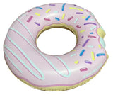 Double-bit, donut-shaped inner tube with pink frosting and a sprinkled design.