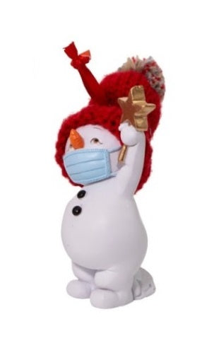 Snowmen Wearing Mask Holding Heart and Star Ornament