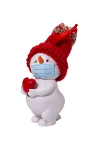 Snowmen Wearing Mask Holding Heart and Star Ornament