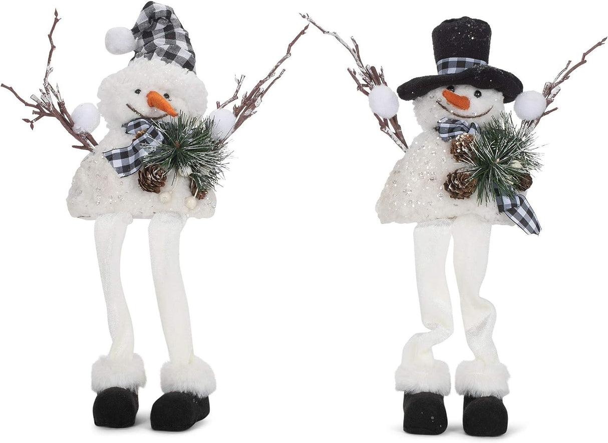 Buffalo Check Dangle Leg Snowman Shelf Sitter