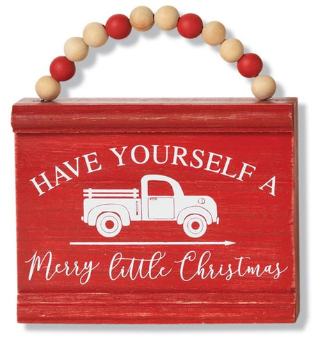 6" Wood Holiday Hanging Sign with Beaded Hanger