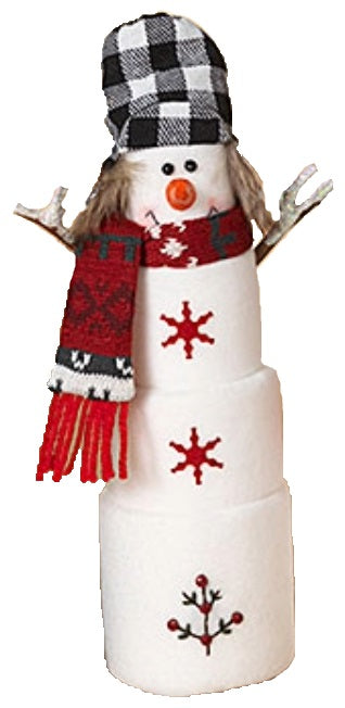 16" Plush Holiday Marshmallow Snowman with Hand-Stitched Tree