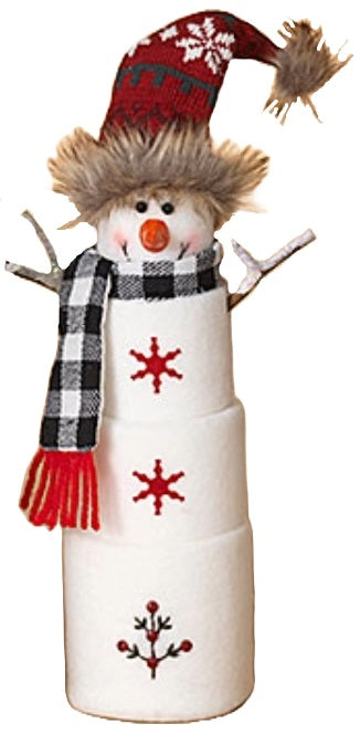 16" Plush Holiday Marshmallow Snowman with Hand-Stitched Tree