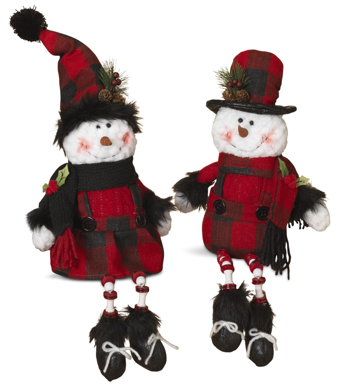 15"  Buffalo Plaid Plush Snowman Shelf Sitter