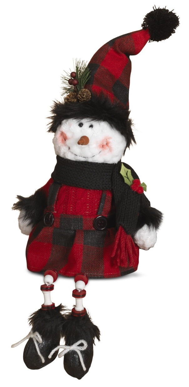 15"  Buffalo Plaid Plush Snowman Shelf Sitter