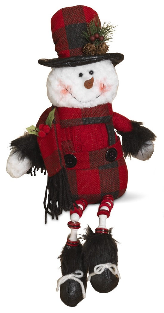 15"  Buffalo Plaid Plush Snowman Shelf Sitter