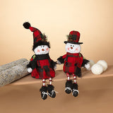 15"  Buffalo Plaid Plush Snowman Shelf Sitter