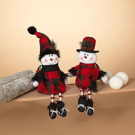 15"  Buffalo Plaid Plush Snowman Shelf Sitter
