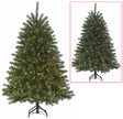 Artificial tree pre-lit with dual lights. Lights change from warm white to multi-colored.