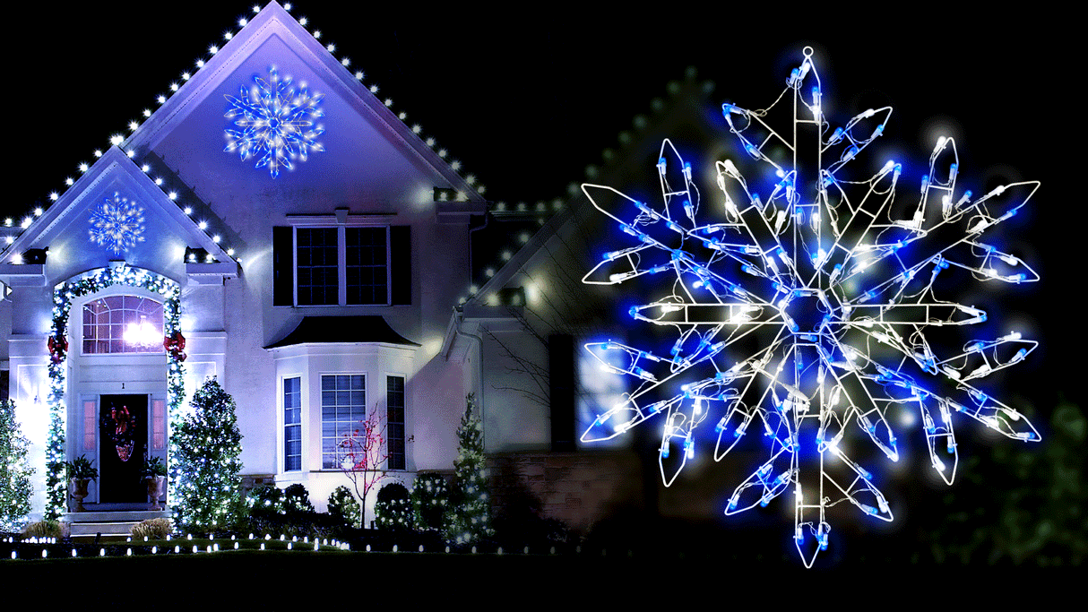 This animated image shows the LED snowflake lights twinkling.