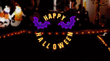 LED Halloween Wreath with Holiday Message and Bats