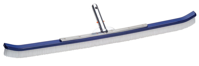 Pool brush. Handle is silver and blue and the bristles are white. Brush handle is not included.