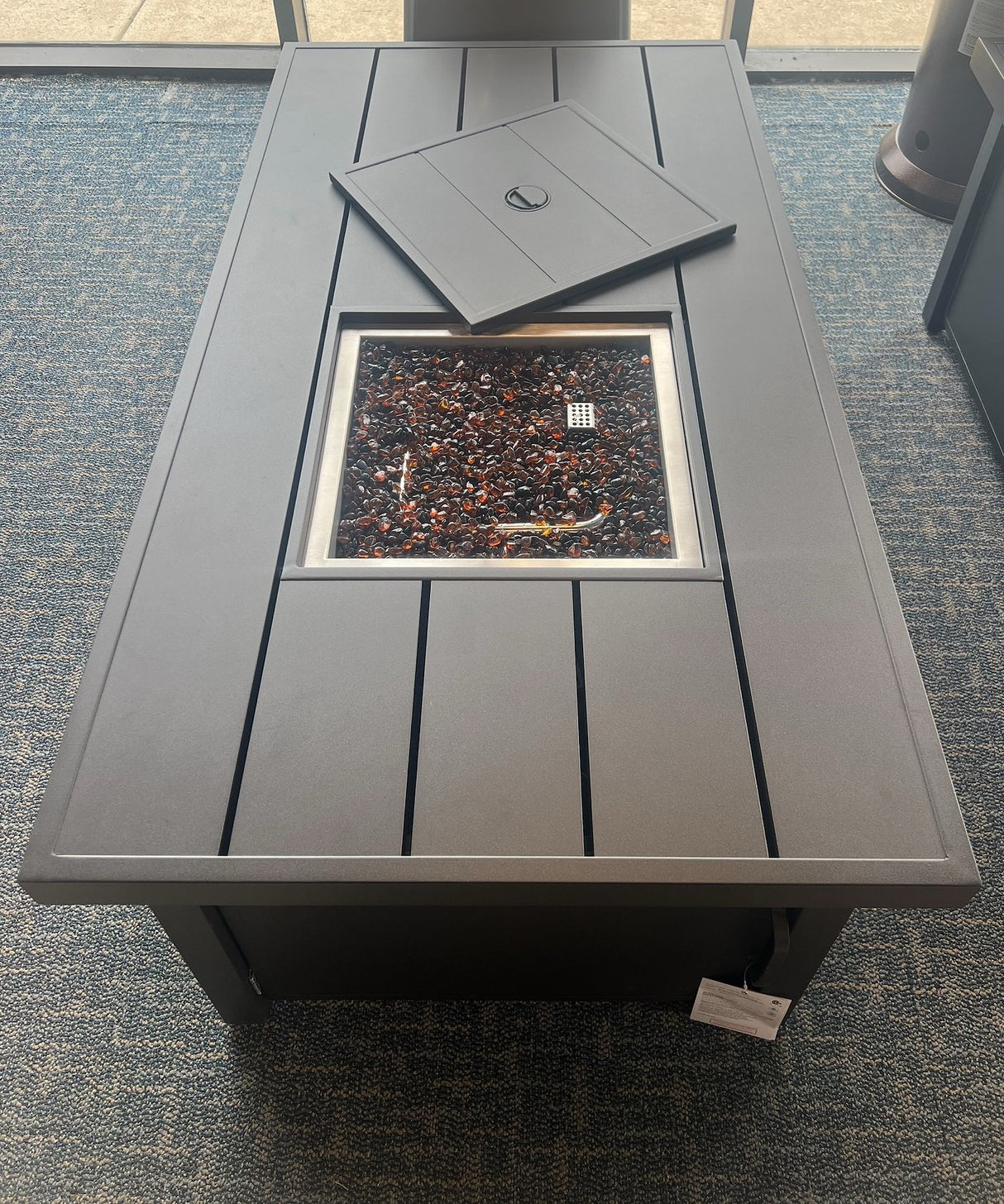 30" x 60" Bronze Slat Top Fire Pit Table