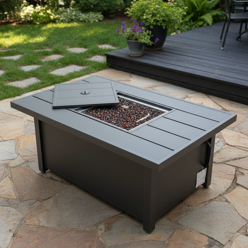 30" x 60" Bronze Slat Top Fire Pit Table
