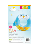 This image shows the packaging that the penguin inner tube comes in. It reads "Intex. Ages 8+. Cute Animal Tube."