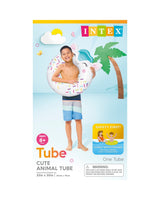 This image shows the packaging that the horse inner tube comes in. It reads "Intex. Ages 8+. Cute Animal Tube."