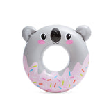 This image shows the koala inner tube option on a white background. The koala is gray with a pink "frosting" bottom featuring multi-colored sprinkles. It has a big black nose and rosy pink cheeks.