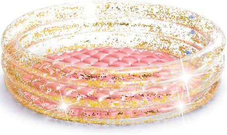 Pink and glittery mini inflatable kid's pool.